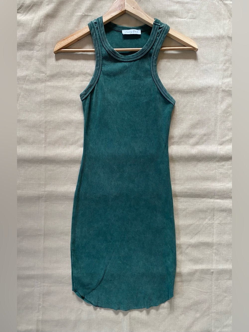 Emory Park Mineral Wash Ribbed Bodycon Tank Dress Green Small S
